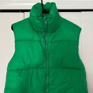 Green Cropped Puffer Vest